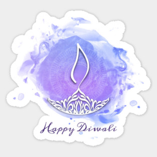 Purple Watercolor Diwali Deepa Sticker