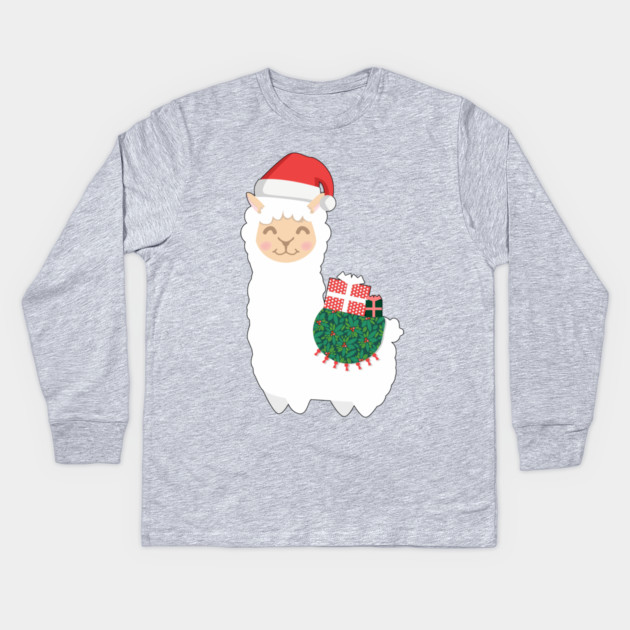Cute Christmas Llama Kids Long Sleeve T-Shirt by HolidayBug