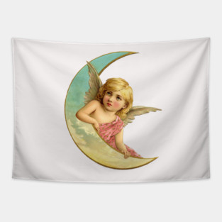 Vintage Moon Angel Tapestry