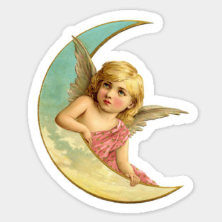 Vintage Moon Angel Sticker