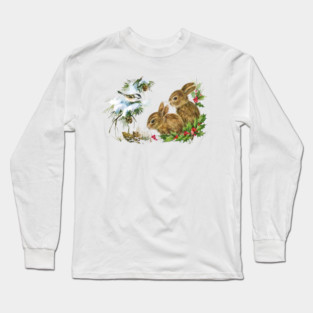 Vintage Christmas Bunnies Long Sleeve T-Shirt
