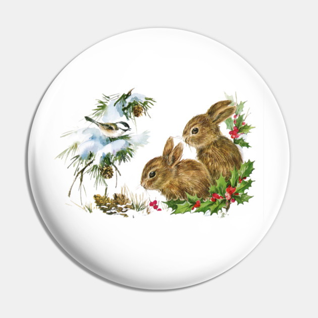 Vintage Christmas Bunnies Pin by HolidayBug