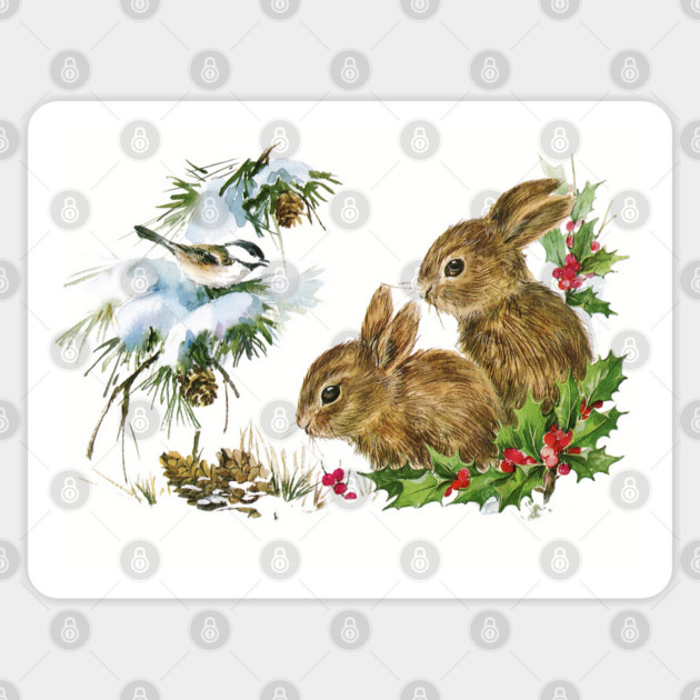 Vintage Christmas Bunnies Sticker by HolidayBug