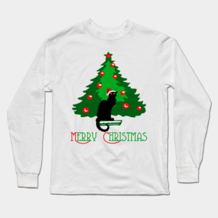Chat Noir Merry Christmas Long Sleeve T-Shirt