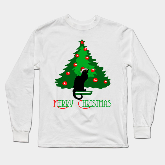 Chat Noir Merry Christmas Long Sleeve T-Shirt by HolidayBug