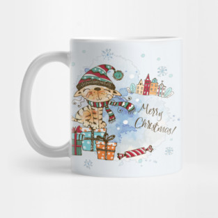 Watercolor Cat on Presents Christmas Mug