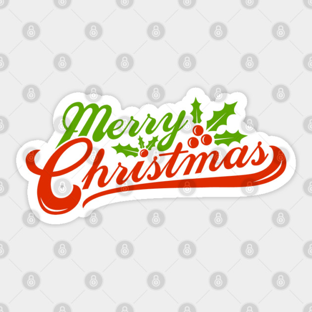 Retro Merry Christmas Typography Holly Sticker by HolidayBug