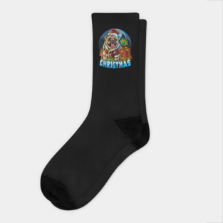 Graphic Illustration Christmas Pug Socks