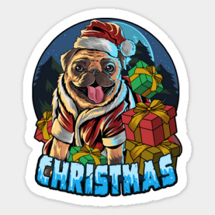 Graphic Illustration Christmas Pug Sticker