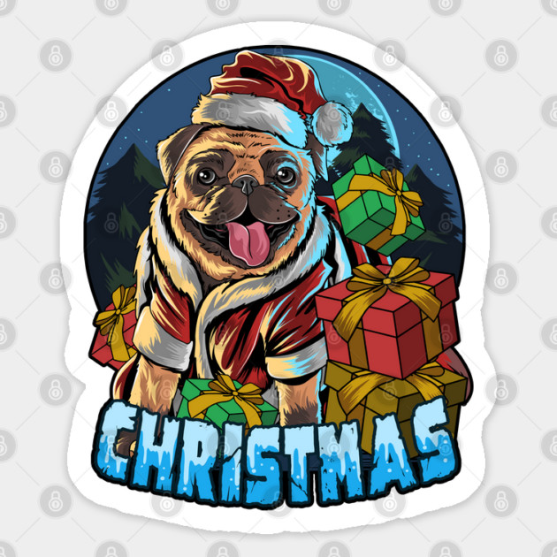 Graphic Illustration Christmas Pug Sticker by HolidayBug