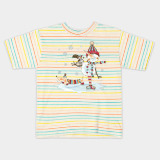 Watercolor Snowman and Dachshund Kids T-Shirt