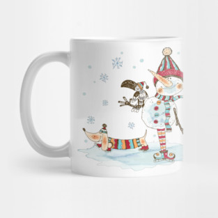 Watercolor Snowman and Dachshund Mug