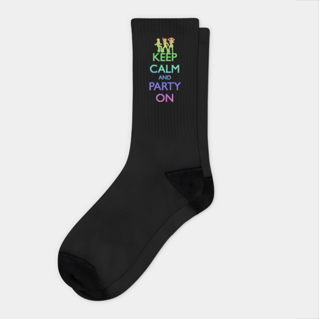 KEEP CALM AND PARTY ON, Rainbow Tinsel Socks by HolidayBug