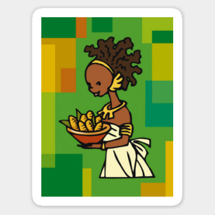 African Woman with bowl of corn Sticker