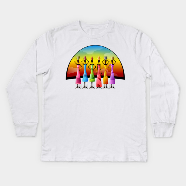 African Women in Colorful Dress Kids Long Sleeve T-Shirt by HolidayBug