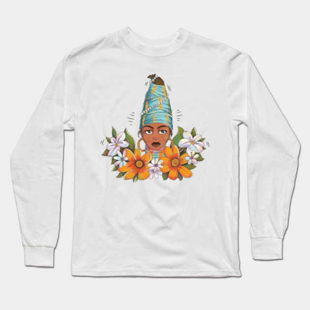Beautiful African Woman with Flowers Long Sleeve T-Shirt by HolidayBug