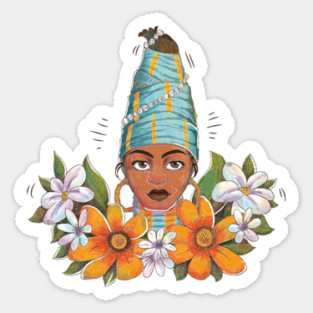 Beautiful African Woman with Flowers Sticker