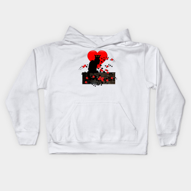 Chat Noir with Red Roses Kids Hoodie by HolidayBug