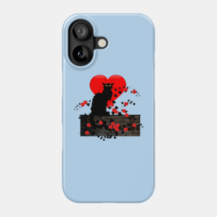 Chat Noir with Red Roses Phone Case