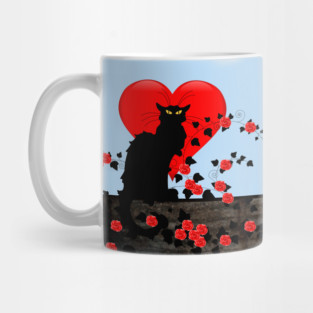 Chat Noir with Red Roses Mug