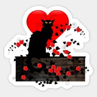 Chat Noir with Red Roses Sticker
