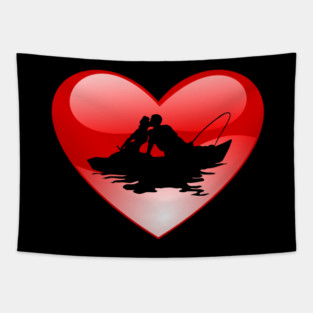 Silhouette Couple in Boat Heatt Tapestry