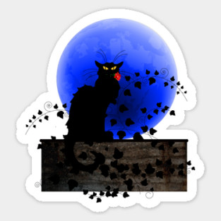 Chat Noir Blue Moon Red Rose Sticker