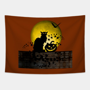 Chat Noir Halloween Tapestry