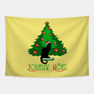 Chat Noir Joyeux Noel Tapestry