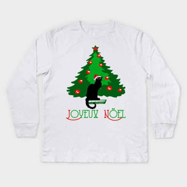 Chat Noir Joyeux Noel Kids Long Sleeve T-Shirt by HolidayBug