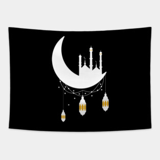 Ramadan Mosque Moon Lanterns, White Tapestry