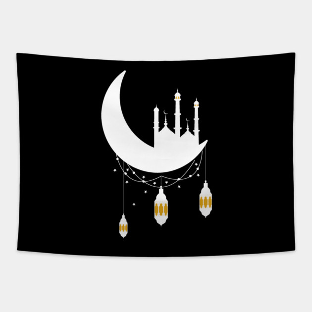 Ramadan Mosque Moon Lanterns, White Tapestry by HolidayBug