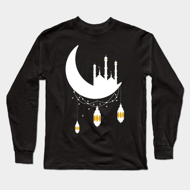 Ramadan Mosque Moon Lanterns, White Long Sleeve T-Shirt by HolidayBug