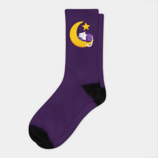 Sleeping Cat on Crescent Moon Star Ramadan Socks
