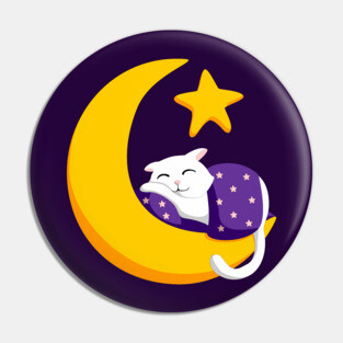 Sleeping Cat on Crescent Moon Star Ramadan Pin