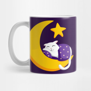 Sleeping Cat on Crescent Moon Star Ramadan Mug