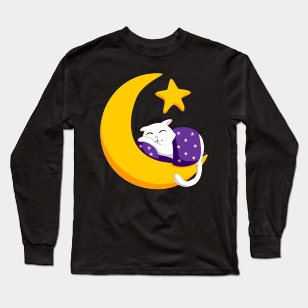 Sleeping Cat on Crescent Moon Star Ramadan Long Sleeve T-Shirt by HolidayBug