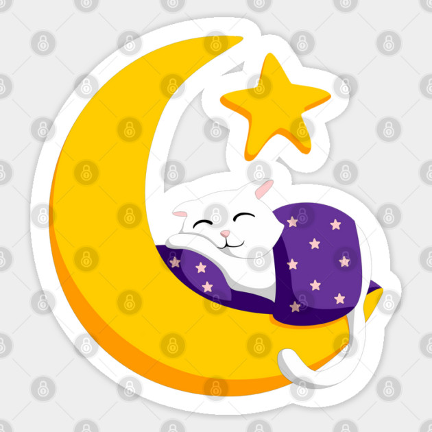 Sleeping Cat on Crescent Moon Star Ramadan Sticker by HolidayBug