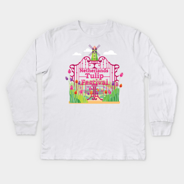 Tulip Festival, Windmill, gates Kids Long Sleeve T-Shirt by HolidayBug