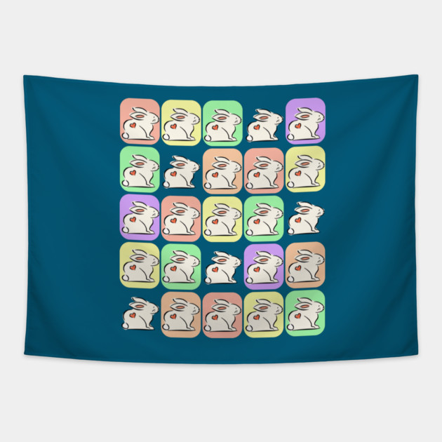 White Bunnies Patchwork Tapestry by HolidayBug