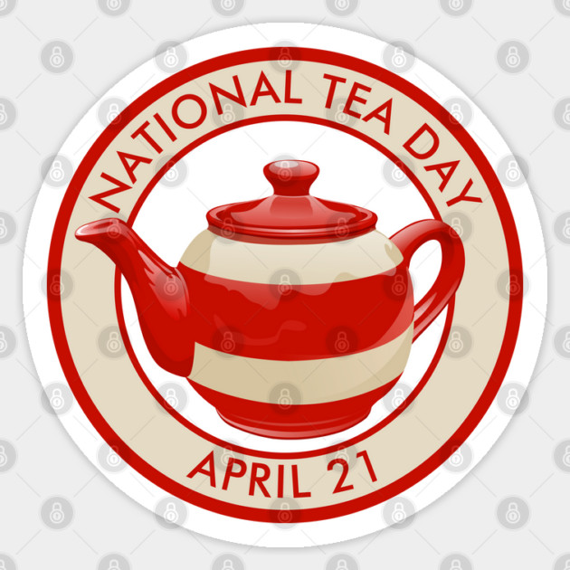 National Tea Day, red striped teapot Sticker by HolidayBug