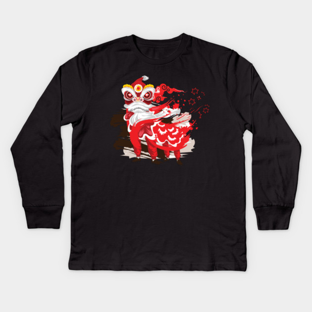Chinese Red Lion Dancers Kids Long Sleeve T-Shirt by HolidayBug