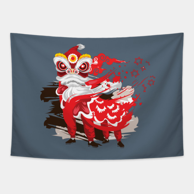 Chinese Red Lion Dancers Tapestry by HolidayBug