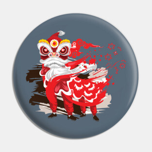 Chinese Red Lion Dancers Pin