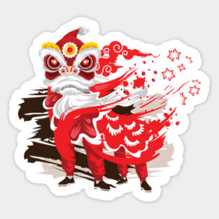 Chinese Red Lion Dancers Sticker