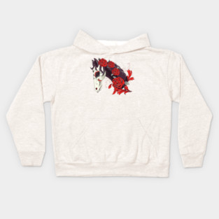 Horse Skull with Red Roses Dias de los Muertos Kids Hoodie