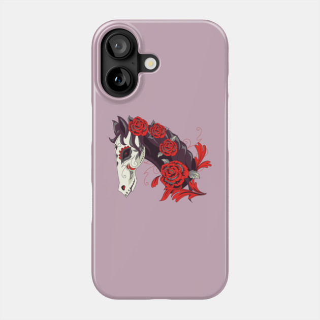 Horse Skull with Red Roses Dias de los Muertos Phone Case by HolidayBug
