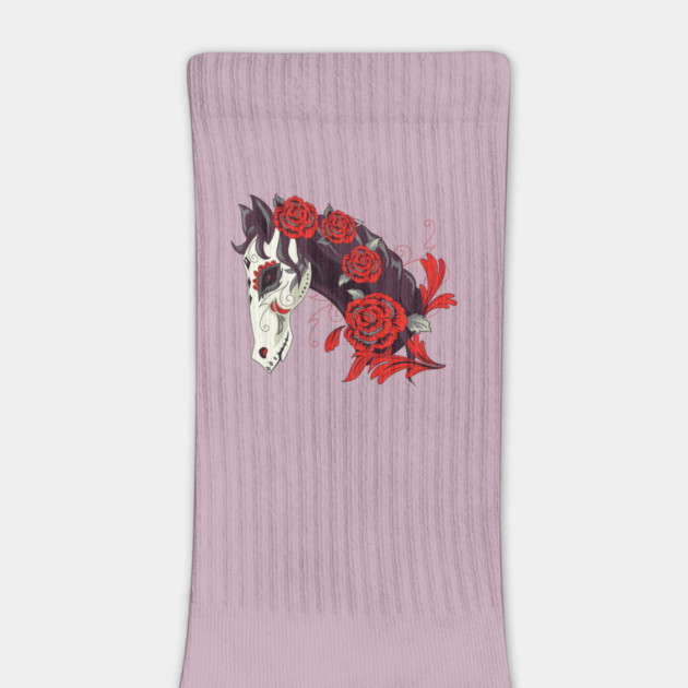 Horse Skull with Red Roses Dias de los Muertos by HolidayBug