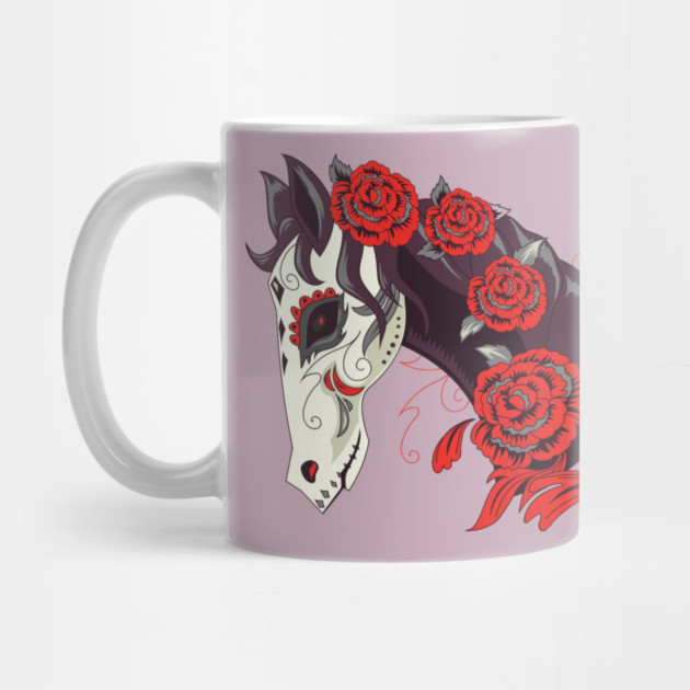 Horse Skull with Red Roses Dias de los Muertos by HolidayBug