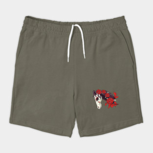 Horse Skull with Red Roses Dias de los Muertos Shorts